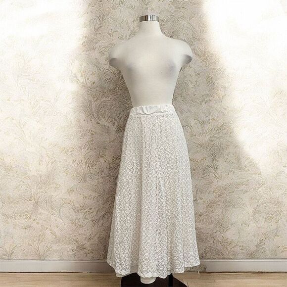 Y2K Off White Lace Peasant Prairie Maxi Skirt Small Trumpet Long - Picture 1 of 6